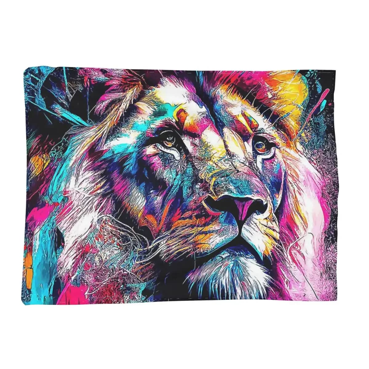 Lion Colourful Painting Blankets Soft Warm Flannel Throw Blanket Cover for Bed Living room Picnic Travel Home Sofa