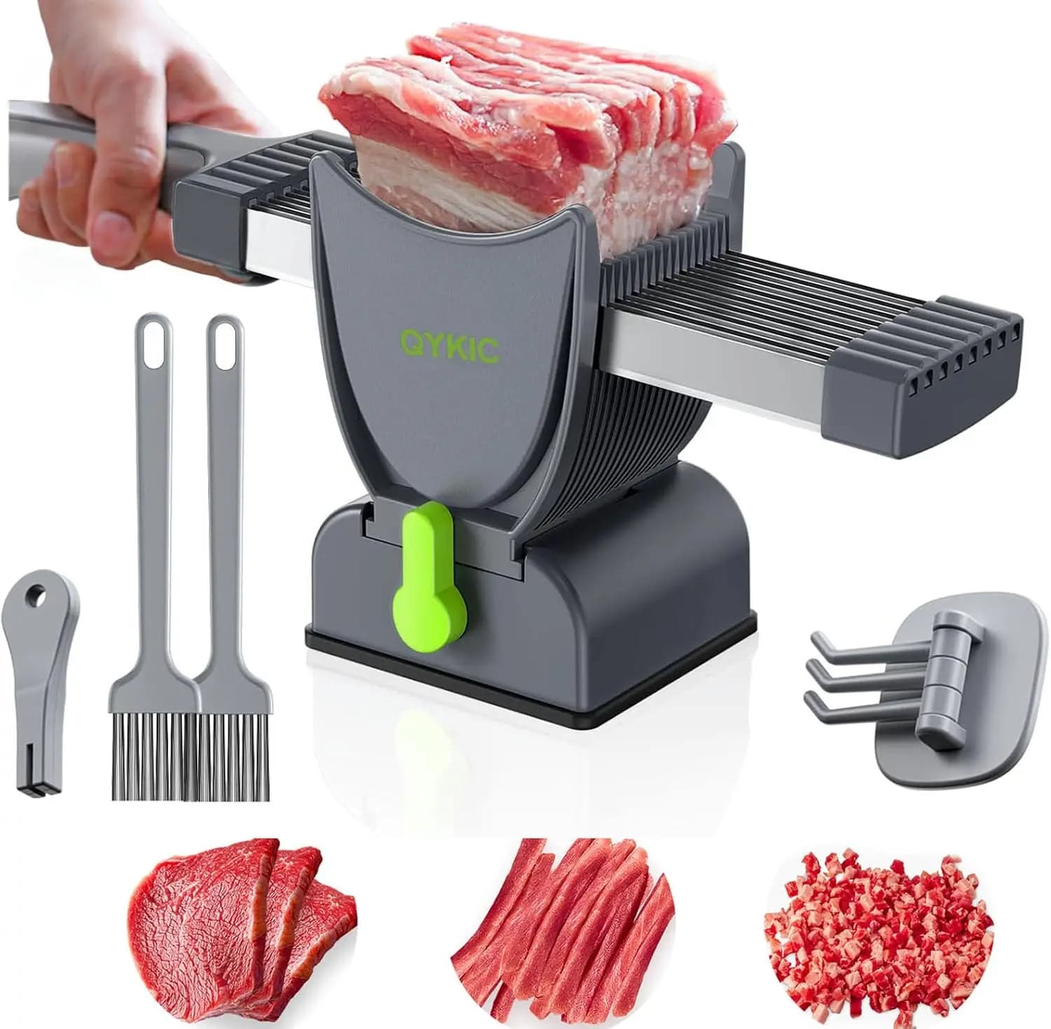 Fresh Meat Slicing Machine, Stainless Steel Kitchen Knives Set with Adjustable Thickness and Lock, Taglierina Manual for Fresh Meat and Jerky