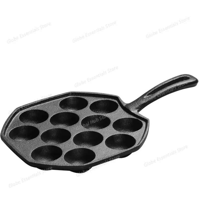 12 fori Takoyaki Padella Manico in legno Palline di polpo Padella Stampo in ghisa Per uso domestico Padella antiaderente Pentole Strumento di cottura