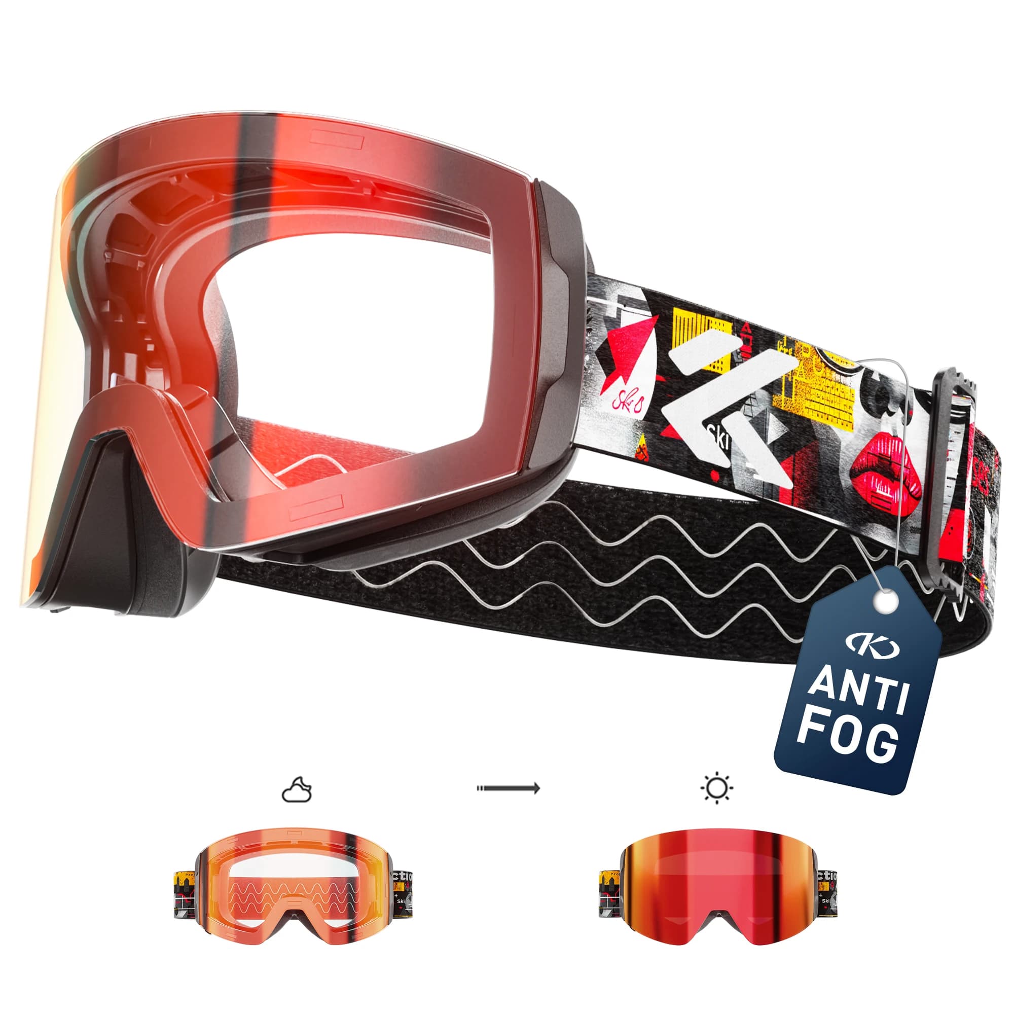 KAPVOE Occhiali da sci fotocromatici OTG Occhiali da snowboard Uomo Donna Anti Fog Lenti magnetiche Protezione UV400 Sport sulla neve