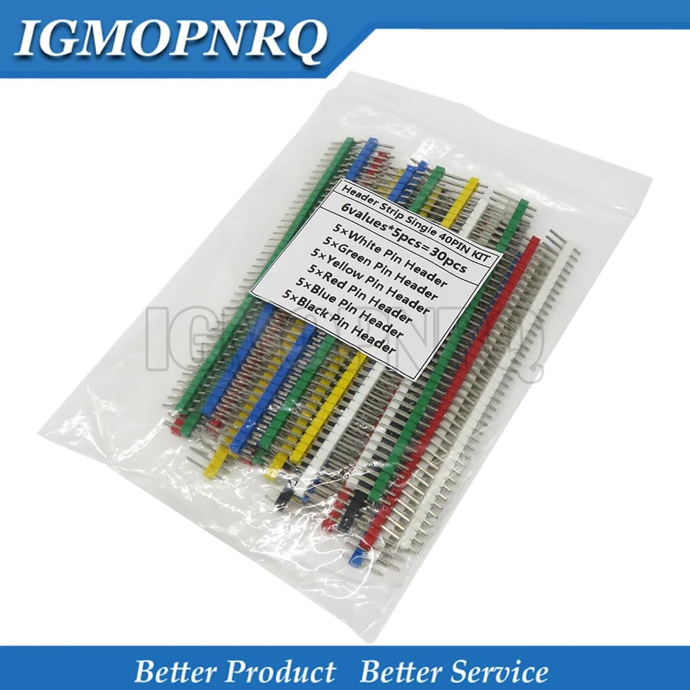 30PCS 40 Pin Breakable Pin Header 2.54mm Single Row Male Header Connector Kit PCB Pin Strip for Arduino