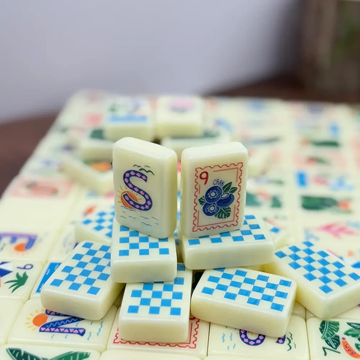 Beach Fruit Theme American Mahjong Set 160Pcs Acrylic Tiles 36mm Double-sided UA Printing Summer Holiday Table Game Gift