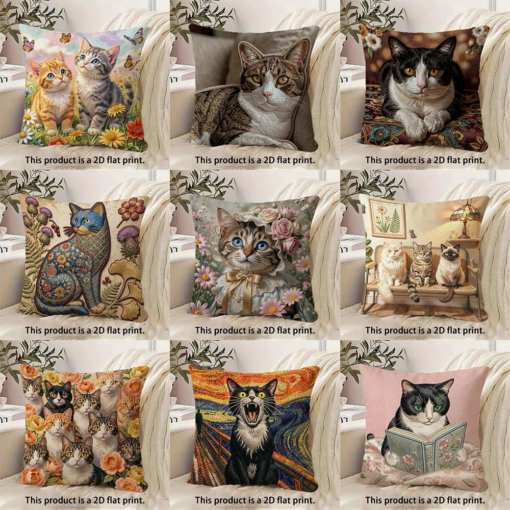 Adorable Cat-Printed 2D Flat Print Pillowcases for a Cozy Home Sofa seat mattress cover, home decoration,