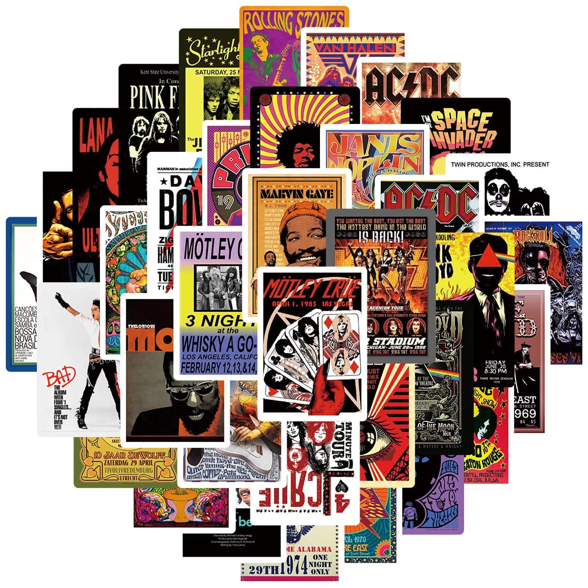 50 Pezzi Adesivi Graffiti Rock Pop, Sticker Alla Moda di Marca, Adesivi Classici per Laptop, Auto, Decorazioni Fai-da-Te in PVC