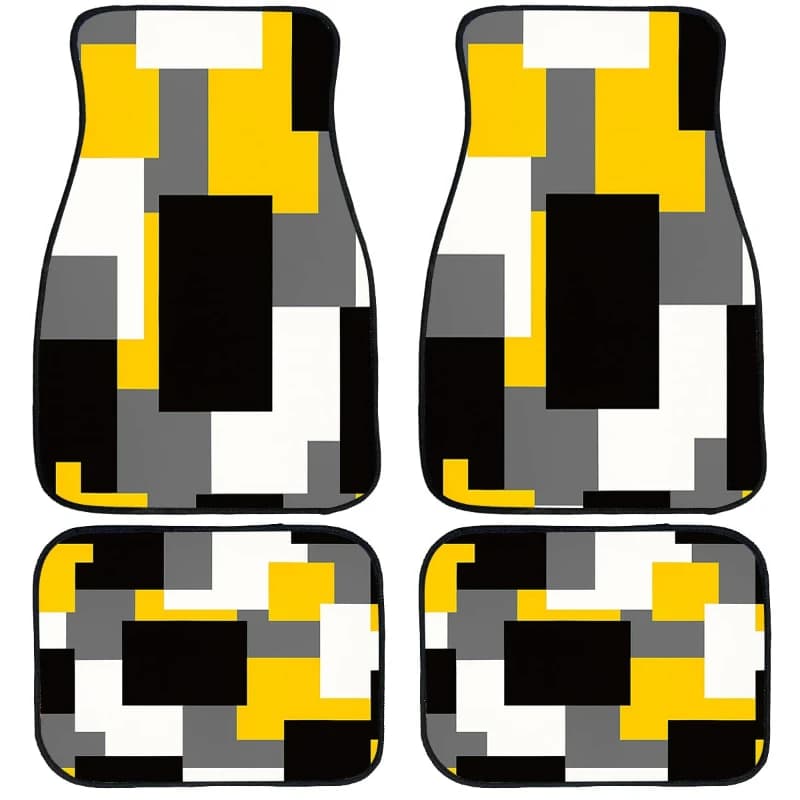 Set di 4 Tappetini Auto Minimalisti Geometrici Pixel, Antiscivolo e Impermeabili, Accessori Interni Universali per Auto, Regalo Premium per Uomini e Donne