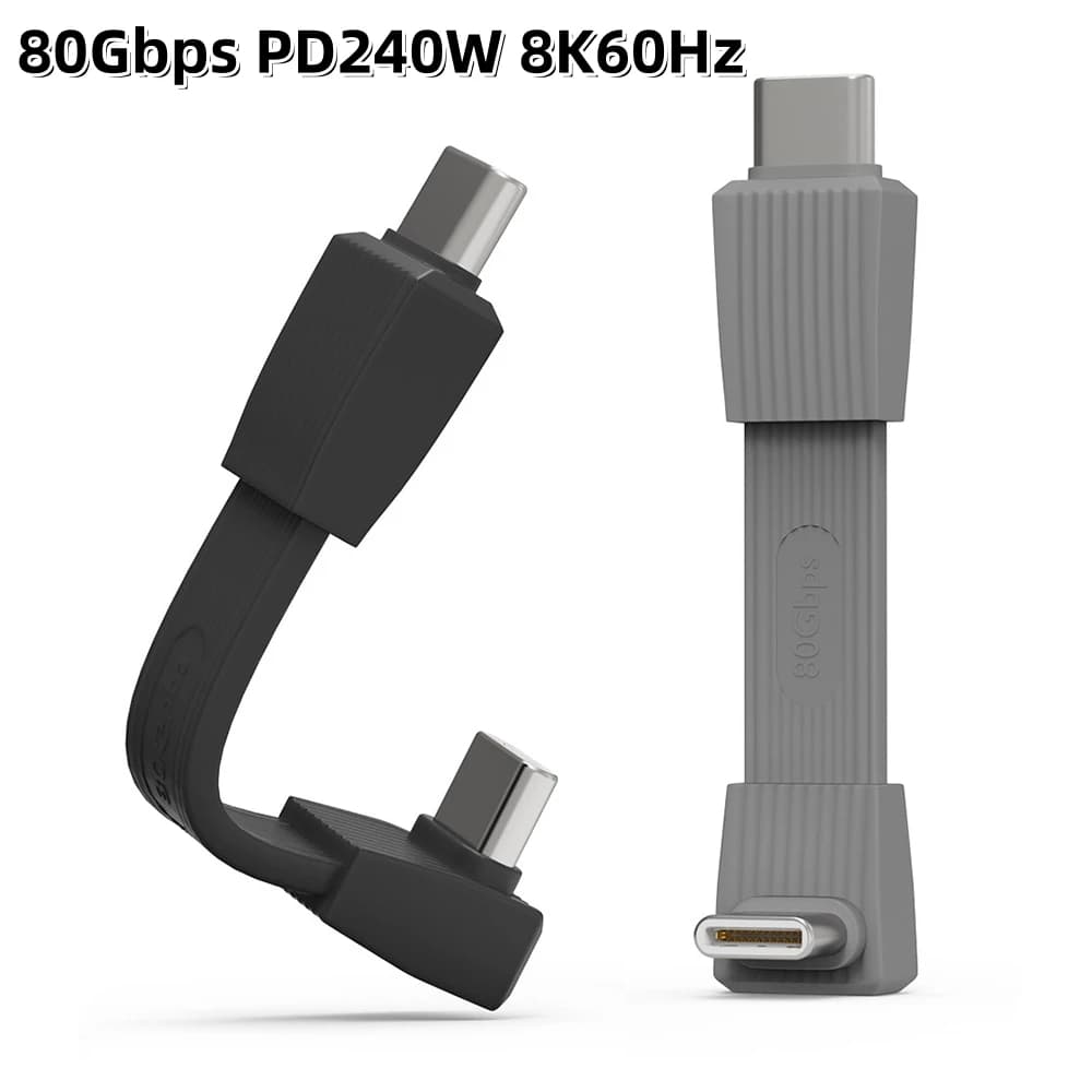 Short USB C Cable 1.65inch/42mm, 80Gbps+240W PD Fast Charging+8K@60Hz 90 Degree Type C Male to Male Cable for Power Bank Phone