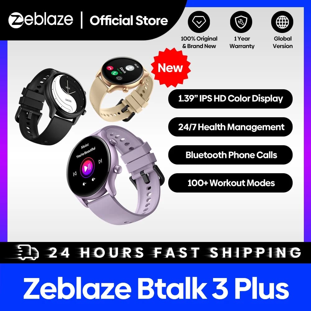 New Zeblaze Btalk 3 Plus Voice Call Smart Watch 1.39'' Large Color Display HD Fitness Tracking Smartwatch for Men and Women