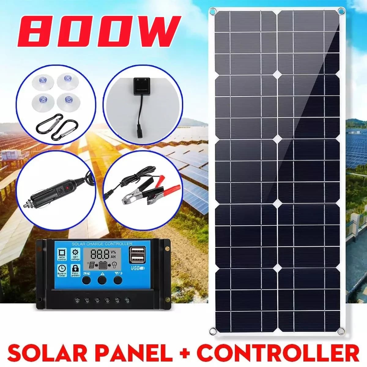 Pannello solare portatile da 800W 12V Kit pannello solare flessibile impermeabile 100A Controller Home Camping RV caricabatteria da esterno
