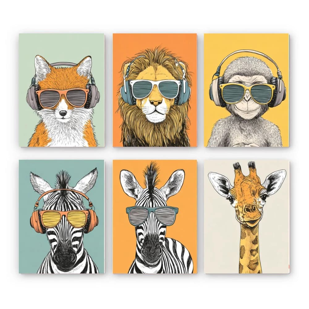 6PCS Hand Drawn Digital Oil Painting Paint By Number Music Safari Crew Canvas Requires Manual Completion And Patience