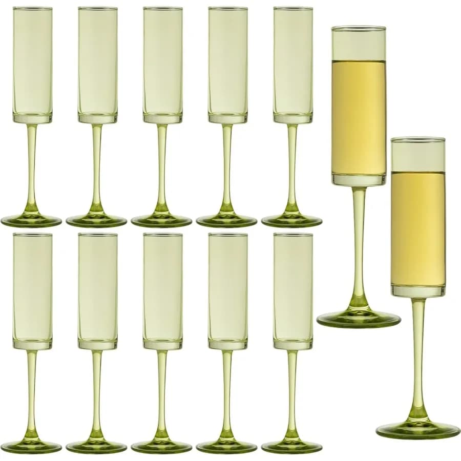 12 Pezzi Flauti di Champagne Verde Bicchieri da Vino a Lato Dritto da 6 OZ Bicchieri da Champagne a Stelo Lungo per Bere Bicchieri Colorati, Set di 12 Mani Bl