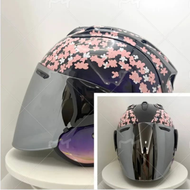 Motorcycle Helmet 3/4 Helmet VZ-RAM Pink Cherry Blossom Cycling Dirt Racing Motorcycle Kart Protective Helmet Capacete