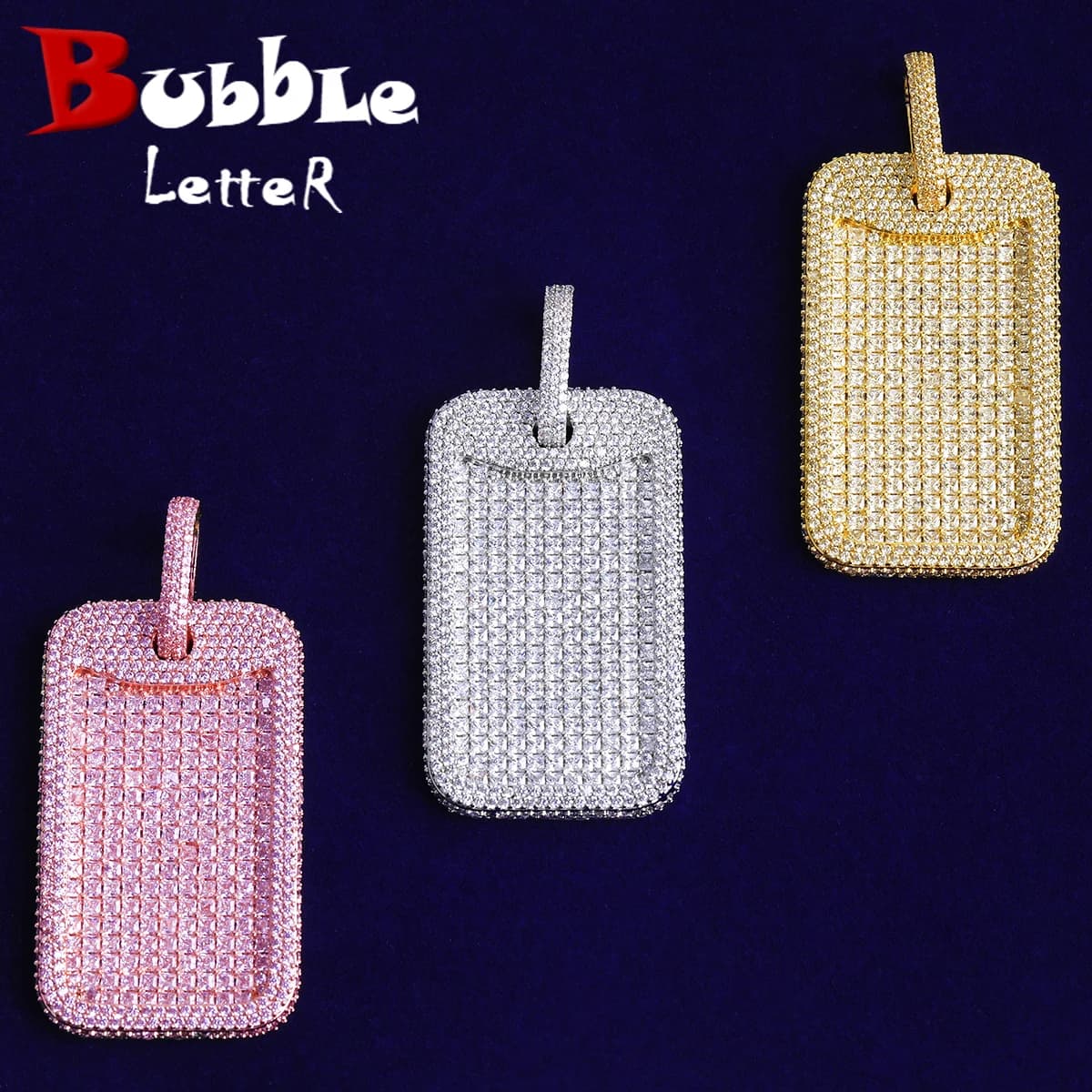 Collana con ciondolo con targhetta per cani ghiacciata con lettera a bolle per uomo Gioielli hip-hop placcati in oro con zirconi cubici 5A