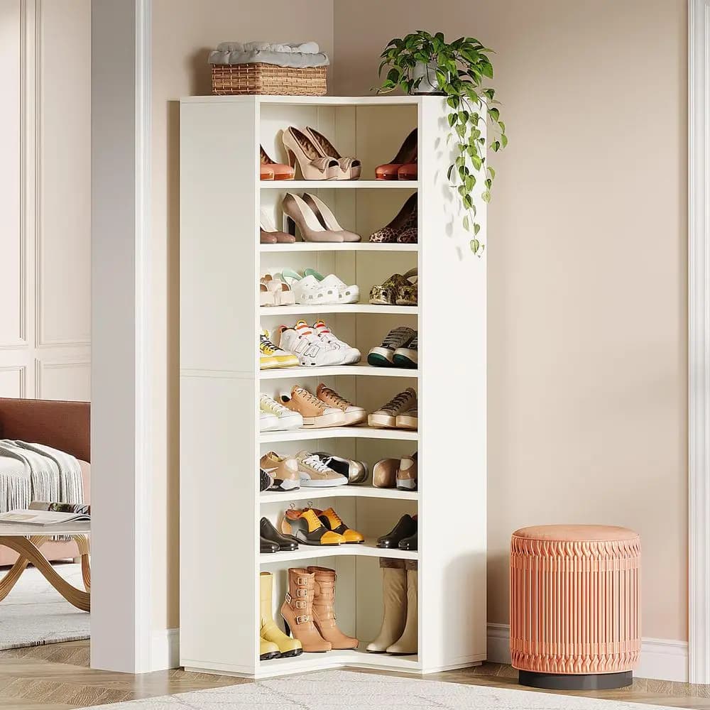 Corner shoe for 40-45 pairs, 9-level angle rack for wardrobe, large wooden shoe organizer with back panel, high scarve