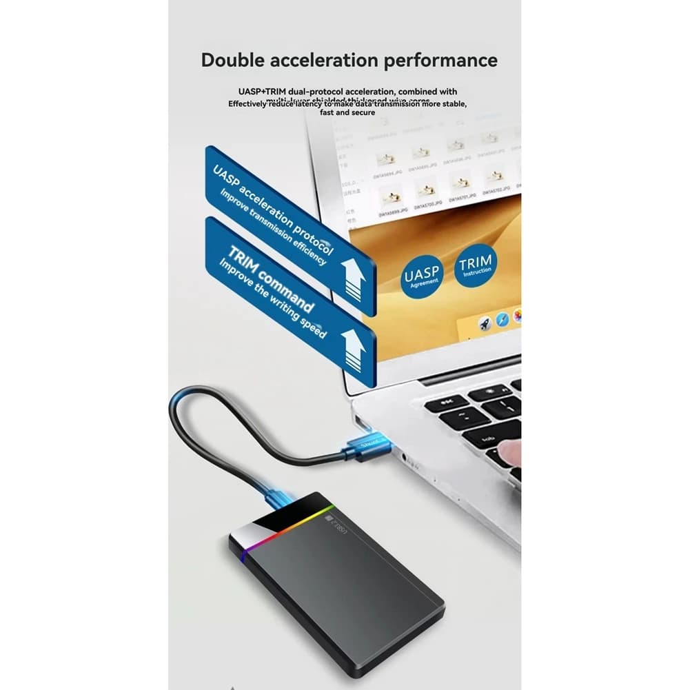 SWXF Custodia HDD/SSD da 2,5 pollici Type-C RGB a USB3.2 Gen1 Custodia per disco rigido esterno HD da 5 Gbps senza attrezzi