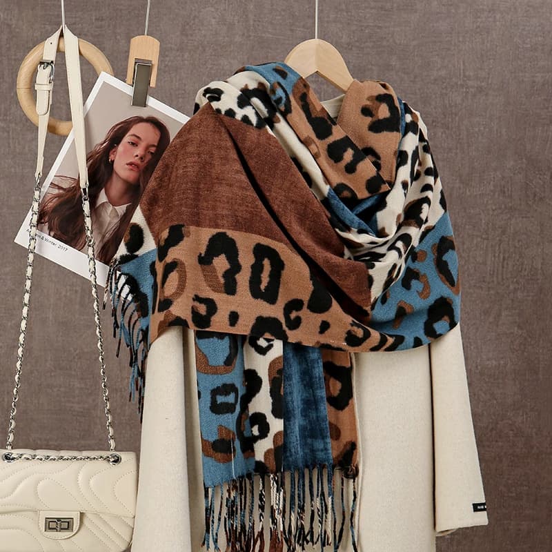 Nuovo Leopardo Patchwork Sciarpa di Cachemire Scialle Wrap Donna Nappa Pashmina Inverno Caldo Coperta Scialle Spessole Spesse Tippet 2024 Sciarpa