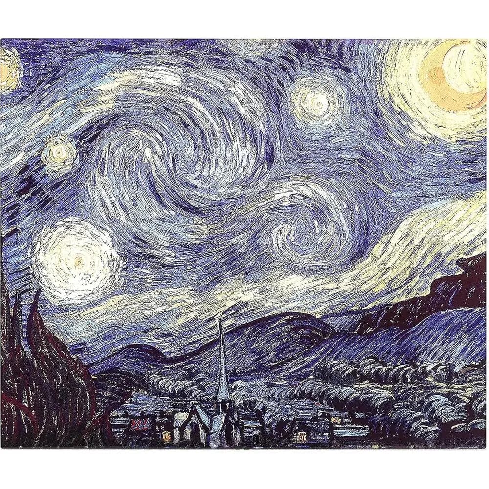 Grande Tagliere in Vetro Temperato Resistente al Calore e Lavabile in Lavastoviglie, Ispirato a Van Gogh con Motivo Blu Stellato (12x14 pollici)
