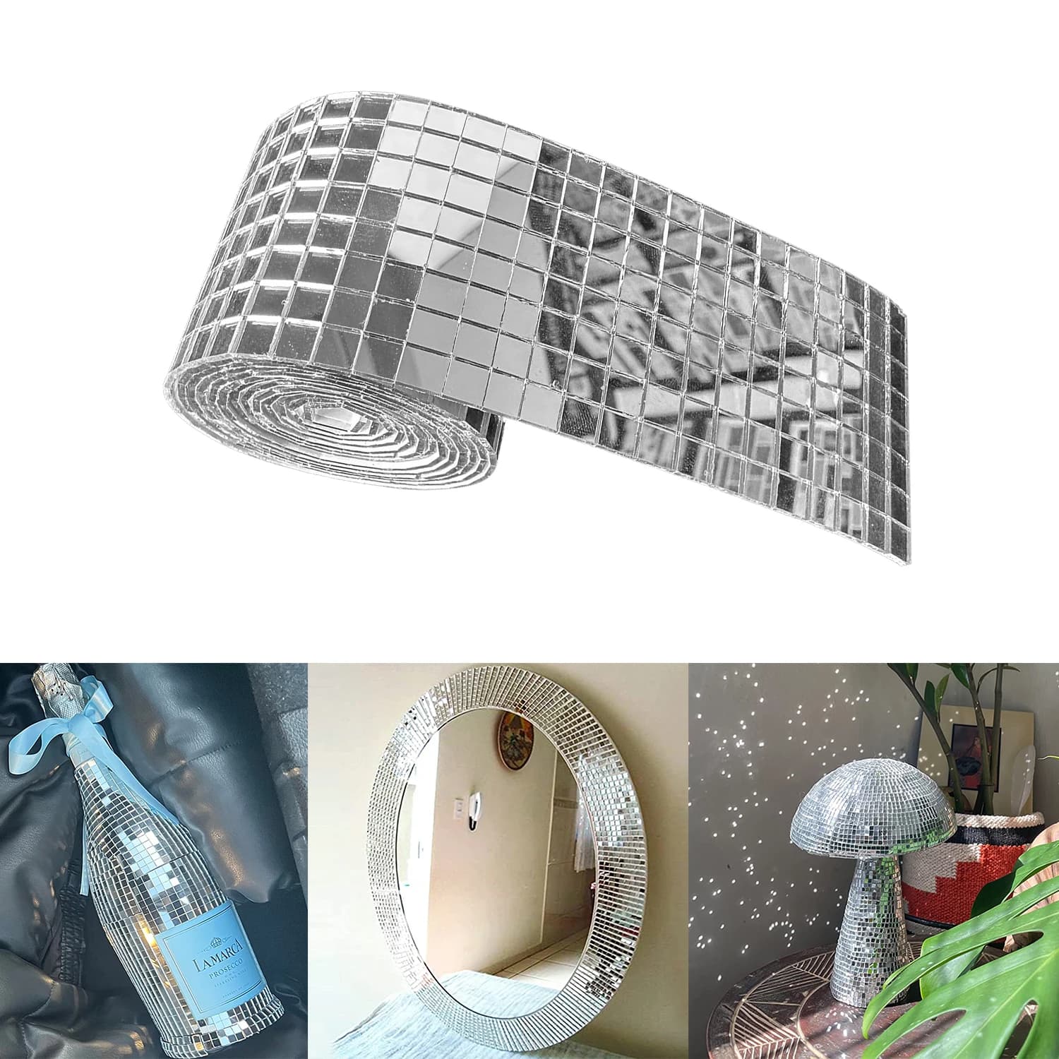 1 rotolo di adesivi per piastrelle a specchio a mosaico, decorazione per specchio 3D, adesivo da parete staccabile e incollato per Natale, decorazione per feste