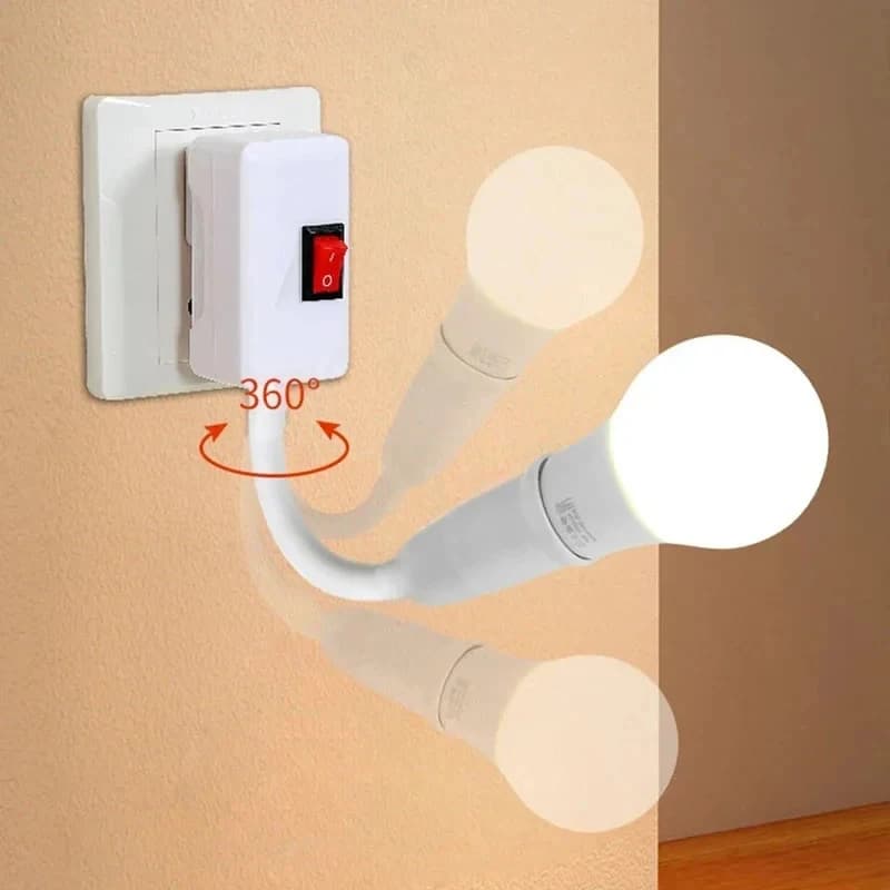 Portalampada E27 con Spina EU e Interruttore, Lampada da Tavolo LED con Testa Girevole a Collegamento Diretto, Adattatore Flessibile in Acciaio Inox