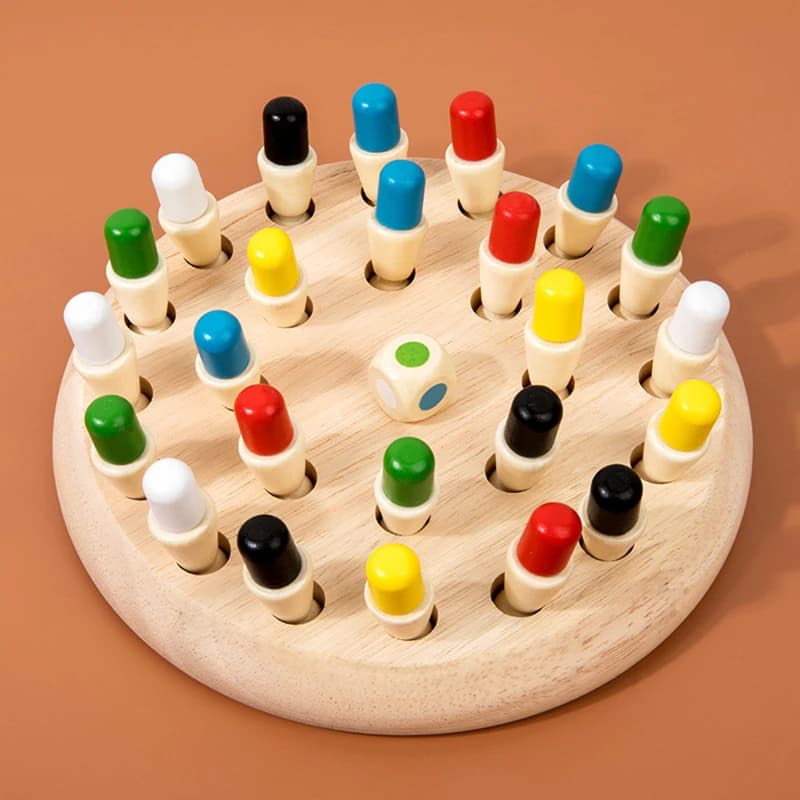 Gioco di Memoria in Legno per Bambini, Scacchi Colorati, Puzzle da Tavolo, Giocattoli Educativi Montessori per l'Apprendimento Cognitivo