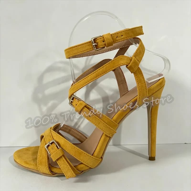 Sexy Narrow Band Cross Strap Women Gladiator Sandals Summer Peep Toe High Heel Stiletto Pumps Lady Large Size Party Dress Shoes