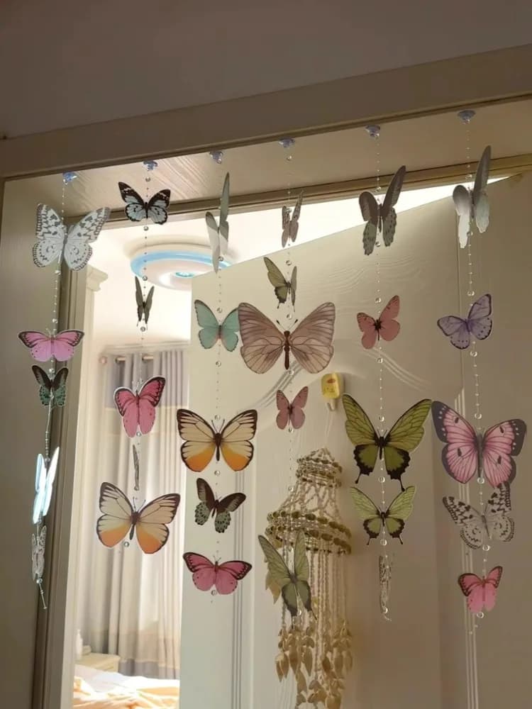 Door Curtain Decoration, Butterfly Wind Chime, Finished Bedroom, DIY Door Curtain Material Package, No Punching Hanging Curtain