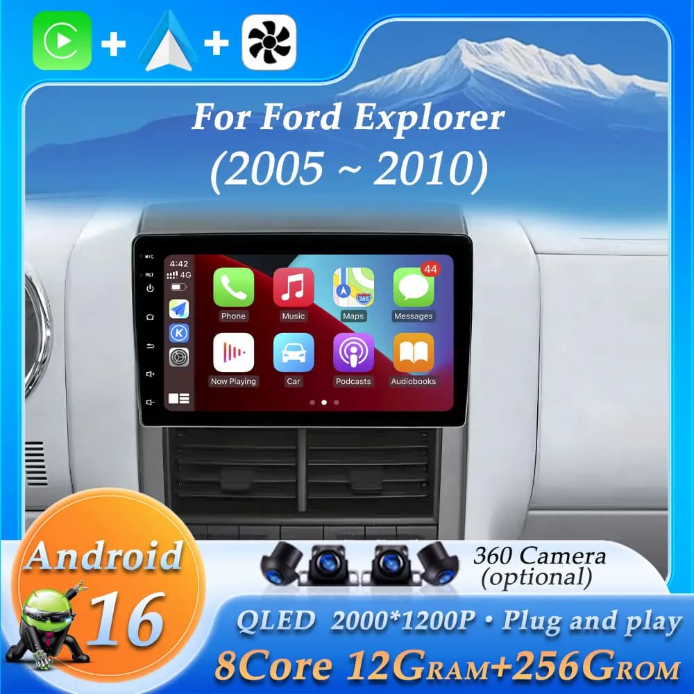Autoradio per Ford Explorer 2005-2010 con Carplay, GPS 2K, Stereo, WiFi, 4G, Lettore Multimediale Video Audio, Schermo Touch, Unità Principale 2.5D