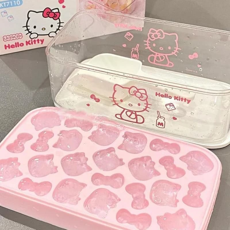 Stampo per Cubetti di Ghiaccio in Silicone Alimentare Hello Kitty a Forma di Cartone Animato per Frigoriferi Domestici e Contenitori per la Conservazione del Ghiaccio Kawaii