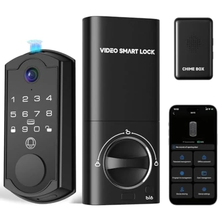 Serratura Intelligente con Telecamera, Impronta Digitale, Tastiera, Controllo Remoto tramite APP, Videocitofono con Audio Bidirezionale, Chiusura Automatica Senza Chiave