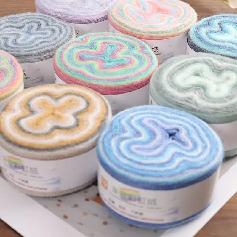 Filato Mohair Sfumato 100g, Misto Lana, Tinto a Mano Effetto Arcobaleno, Filato Vellutato per Maglioni, Filato Arcobaleno Sfumato Fai da Te