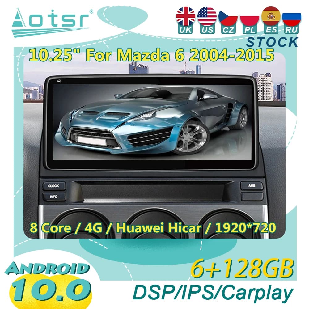 Android 10 For Mazda 6 2004 - 2015 2 Din Car Radio GPS Navigation Multimedia Player Stereo Receiver Autoradio Head Unit Screen