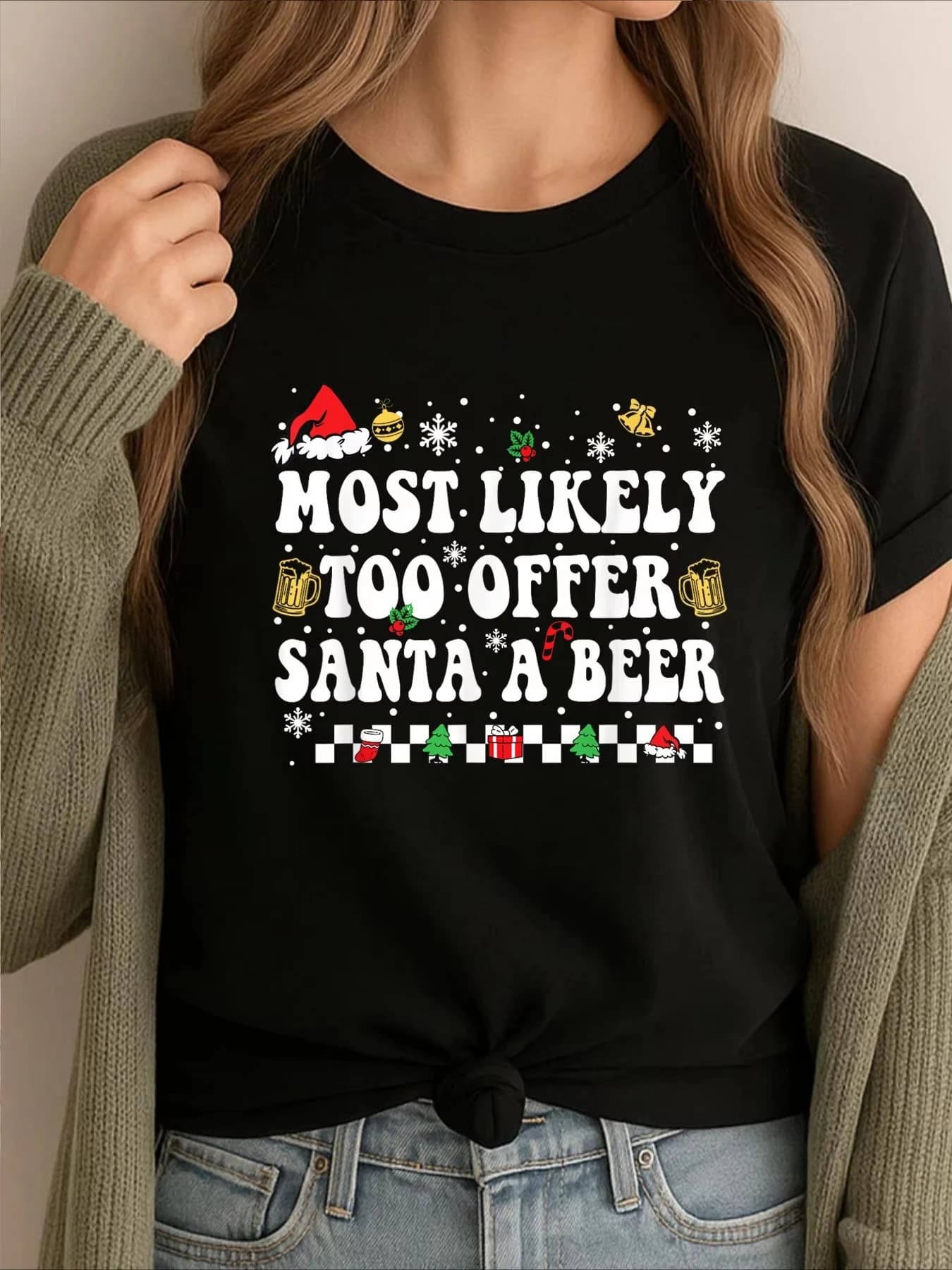 Unisex Funny Christmas Graphic T‑Shirt Santa Hat Beer Mug Snowflake Xmas Holiday Crew Neck Short Sleeve Party Tee For Men Women