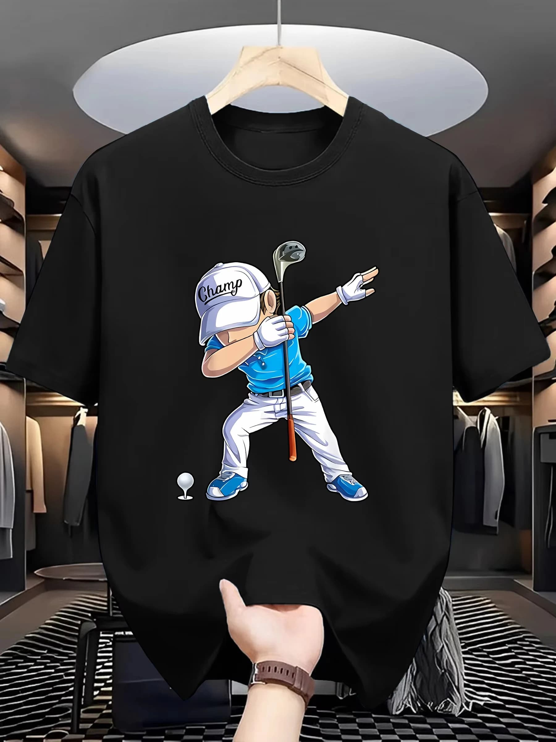 T-shirt da uomo estiva 100% cotone, sportiva e per il tempo libero, con stampa a tema golf, girocollo, manica corta, traspirante, stile streetwear.