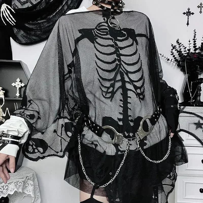 Dark Gothic Cloak Skeleton Lace Openwork Shirt 2025 Spring/Summer Design Sense Women's Wear