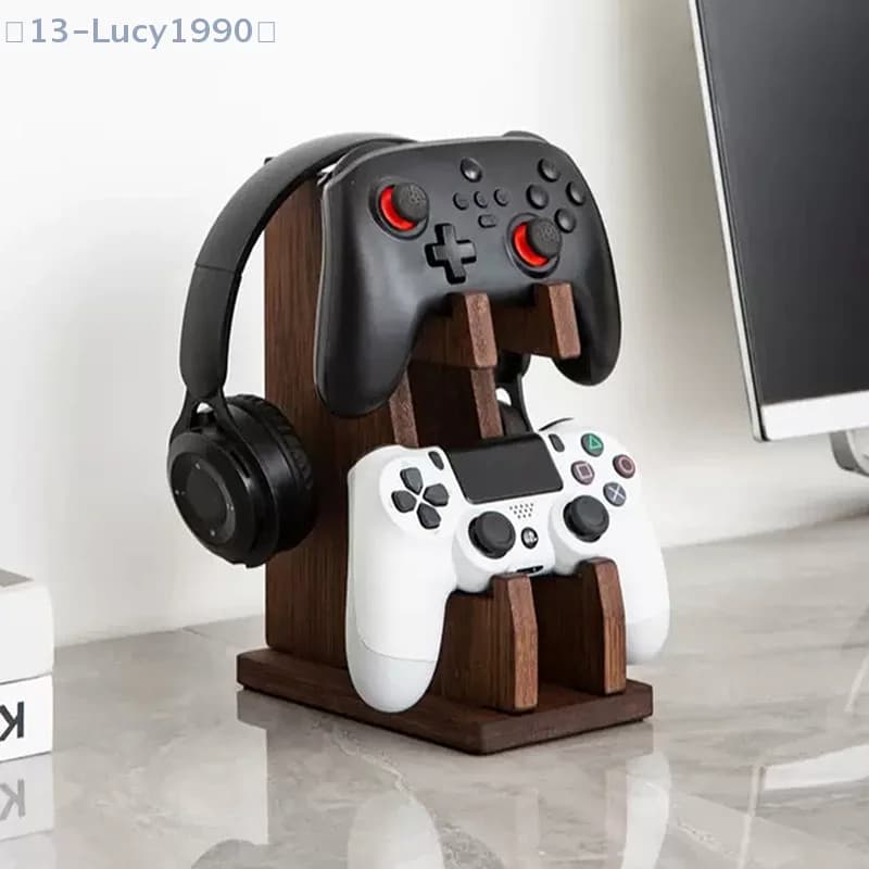【CCA13】Multifunctional Universal Solid Wood Game Controller Stand, Desktop Storage Rack, Headphone Storage Stand