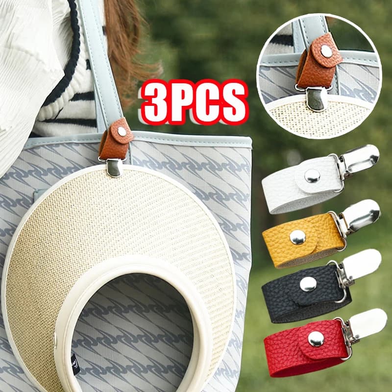 3 pcs outdoor travel hat clip PU leather portable bag with buckle holder hook for hanging multipurpose backpack