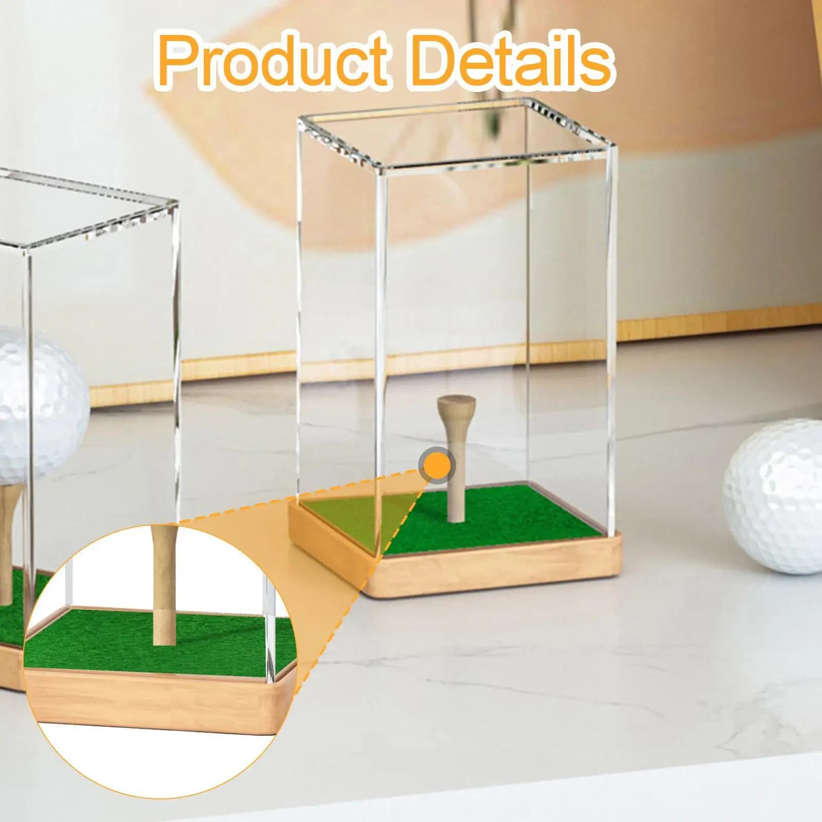 Espositore per Palline da Golf, Copertura Protettiva Trasparente, Supporto in Legno, Cubo Trasparente per Sala Trofei