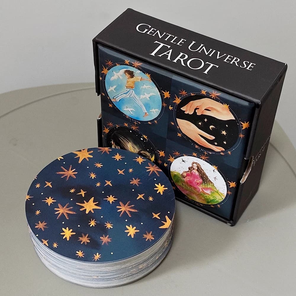 8.8*8.8cm Double-embossed Gentle Universe Tarot Deck 78 Pcs Round Circular Tarot Cards Watercolor Art Witchcraft in Rigid Box