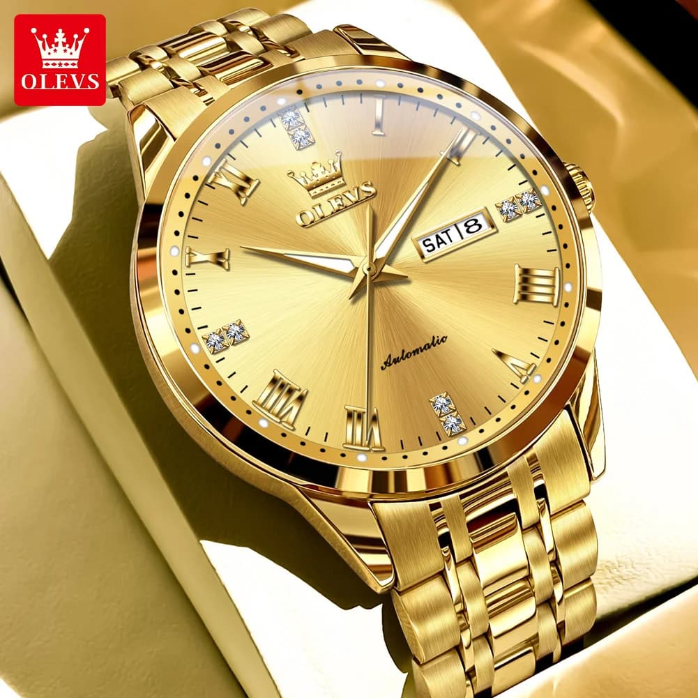 OLEVS 7062 Orologi da uomo automatici Orologi da polso meccanici originali di lusso da uomo con calendario impermeabile in acciaio inossidabile