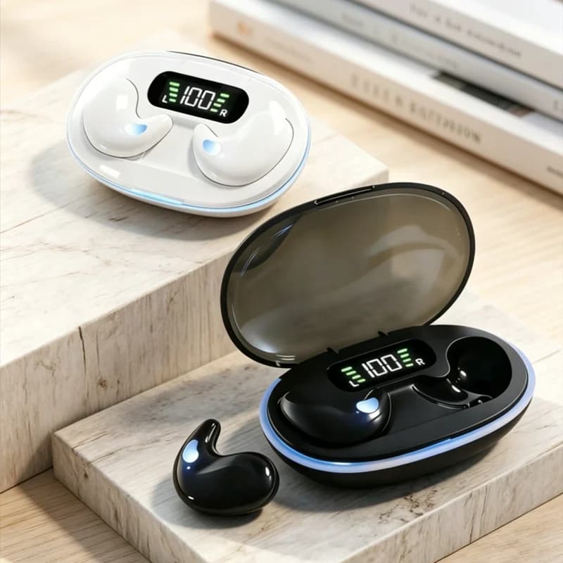 Nuovi auricolari wireless mini per dormire, cuffie TWS Bluetooth stereo nascoste con microfono per chiamate HD, impermeabili