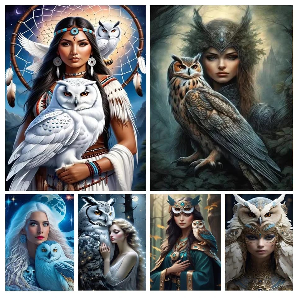 Dream Catcher Indian Woman And White Owl 5D DIY Diamond Painting Magic Elf New 2024 Cross Stitch Mosaic Diamond Embroidery Sale