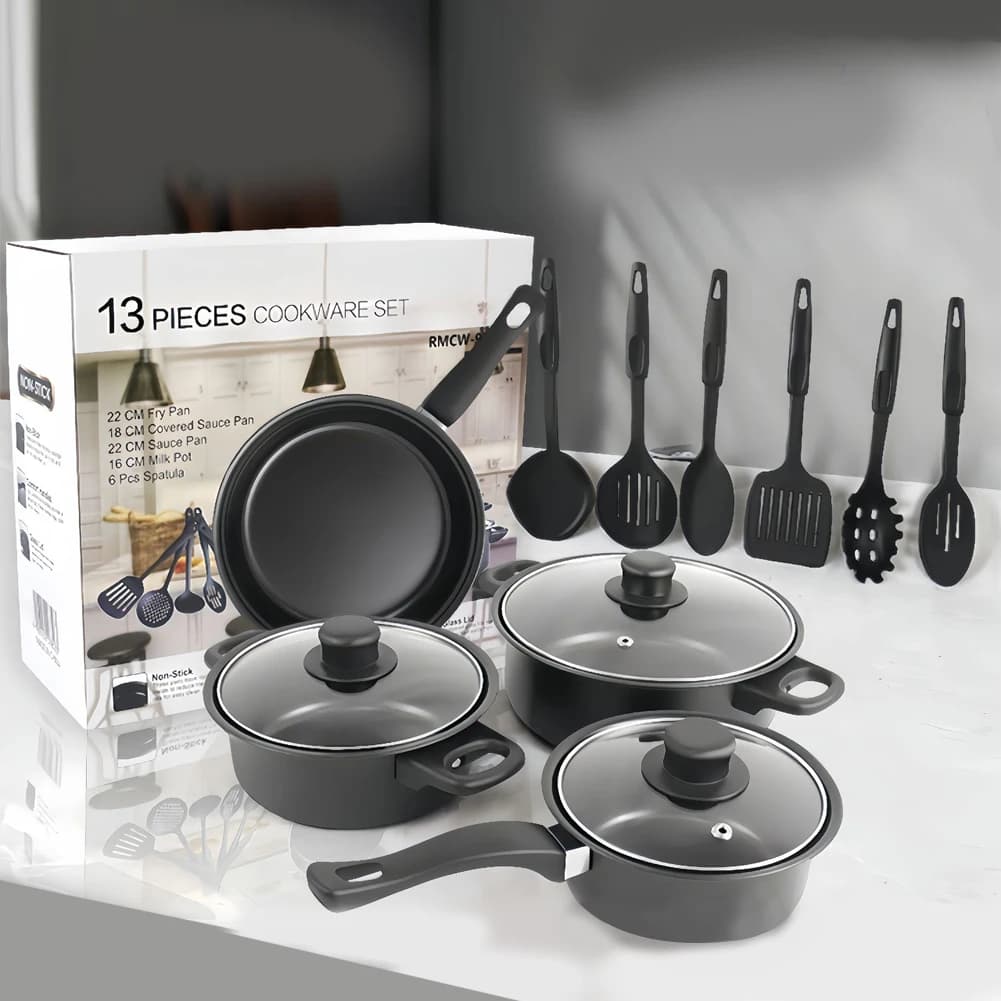 Set di pentole antiaderenti da 12 pezzi con coperchio, padella profonda, pentola per latte, padella in pietra Maifan per tutti i tipi di fornelli