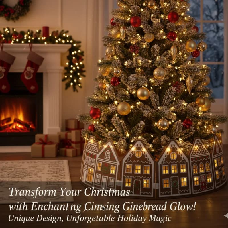 Lighted Gingerbread Home Tree Collar Basic Wrap for DIY LED Christmas Tree for Party Scene Decoration