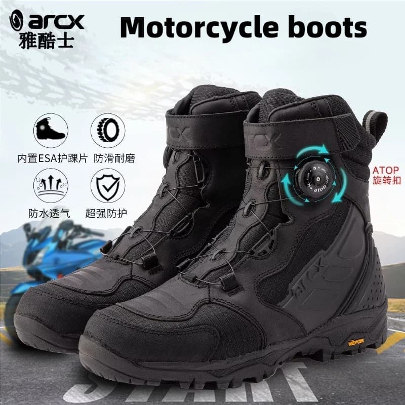 ARCX Cowhide Waterproof Pull-Riding Boot Motorcycle Tightening Shoes & Reinforced Toe Heel & Wear-Resistant Rubber Sole