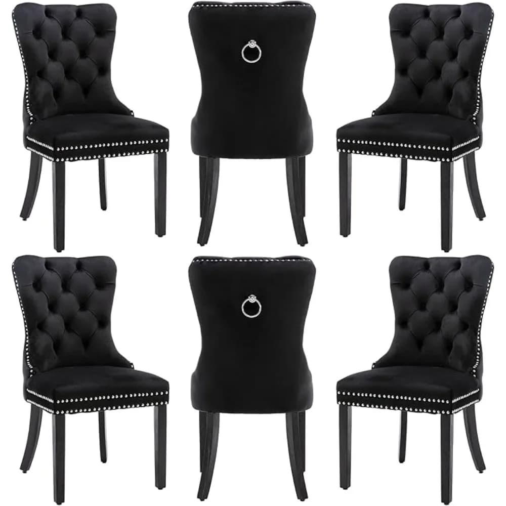 Set di 6 Sedie da Pranzo in Velluto, Collezione Nikki con Gambe in Acciaio Inox Dorato e Anello di Trazione, Personalizzabili