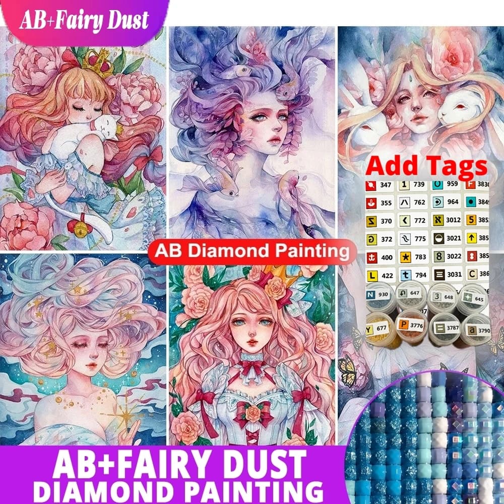 Fairy Dust AB Comes with DMC stickers Cartoon Girl AB Diamond Painting 5D Diy Portrait Square/Embroidery Mosaic Set Children Lik