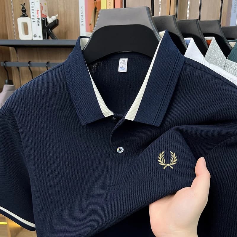 Polo da uomo 100% cotone puro, traspirante, confortevole, morbido, leggero, lussuoso, a maniche corte, casual, da golf, con ricamo raffinato.