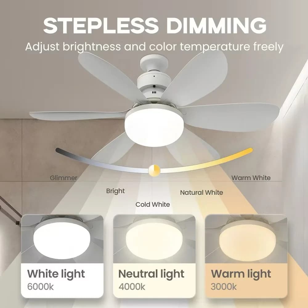 42CM Ceiling Fan With Light 18W E27 6 Blades Silent Fan Light with Remote Control