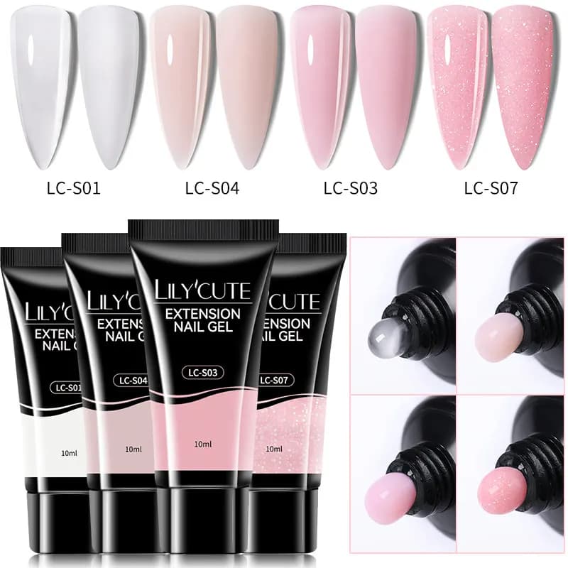 LILYCUTE 4 Pz/set Nail Extension Gel 10ML White Transparent Nude Fast finger Prolonging Set Manicure Artistic Nail Polish UV Gel Construction Gel