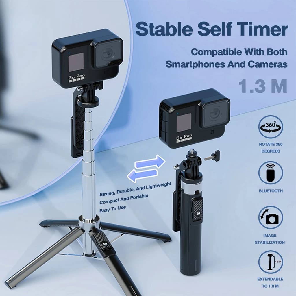 P130 Selfie Stick Tripo Retrattile Bluetooth Selfie Stick con telecomando wireless per la registrazione video Compatibile con iPhone Android