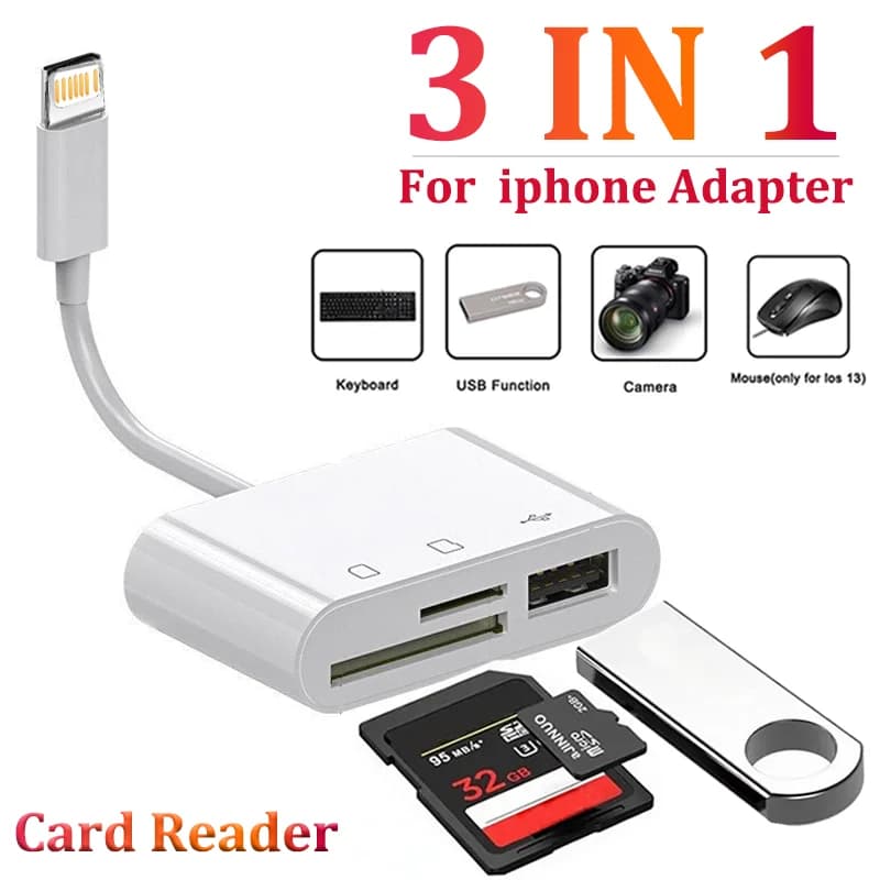 OTG 3 in 1 TF SD Card Reader trasmissione dati Splitter adattatore per lettore di fotocamera per iPhone 15 14 13 12 11 XR Pro Max XR Android